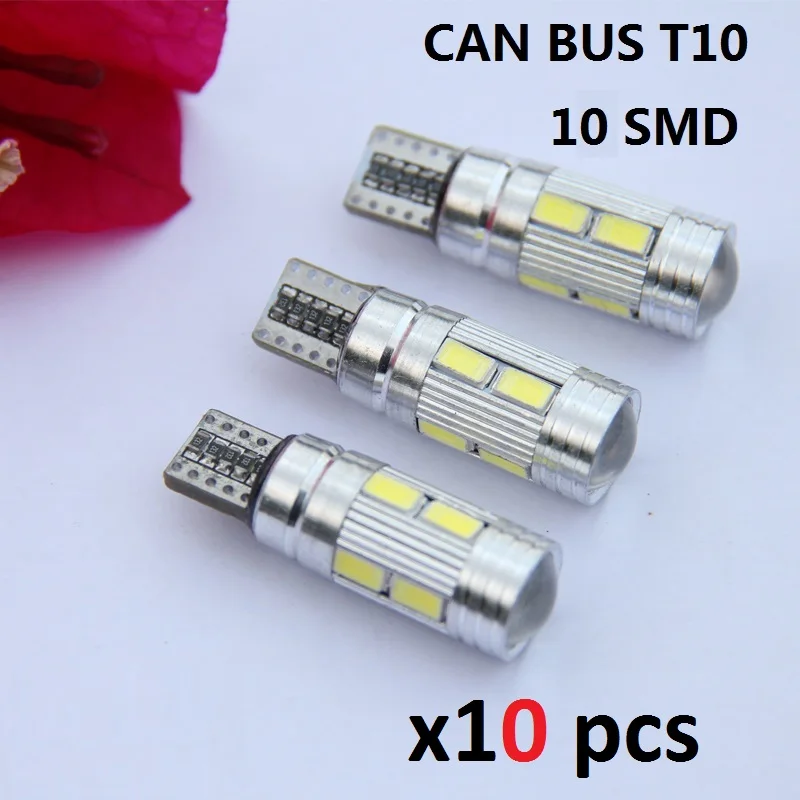 

50pcs W5W 10 led 5630 5730 SMD Projector Lens Canbus Error Free auto Clearance Lights T10 CAR Wedge Tail Side Light NO OBC ERROR