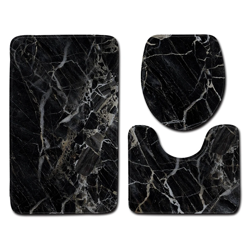 黒大理石プリント 3 ピース セット便座トイレマット浴室アクセサリーフランネル床の敷物浴室 Toilet Seat Covers Aliexpress