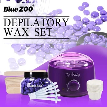 

Blue Zoo hair removal set 5 in 1 face body wax cream purple color depilacion paperless with hard wax beans bowl tools BZ130