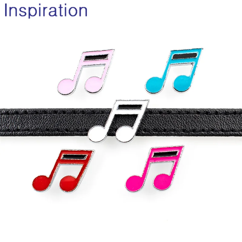 

10pcs Rainbow Color slider beads Pink Blue White Red Alloy Music Note Slide Charm 8mm Hole Size diy bracelets making supplies