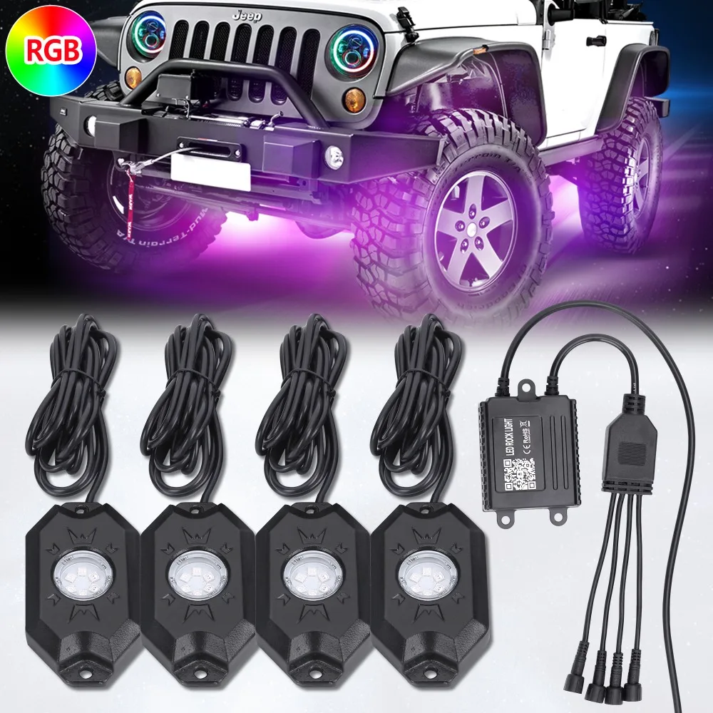

4 in 1 multi-color RGB LED Rock Light Kits with Wireless Remote Controlled for Cars Truck Exterior 4X4 ATV SUV Jeep Mine