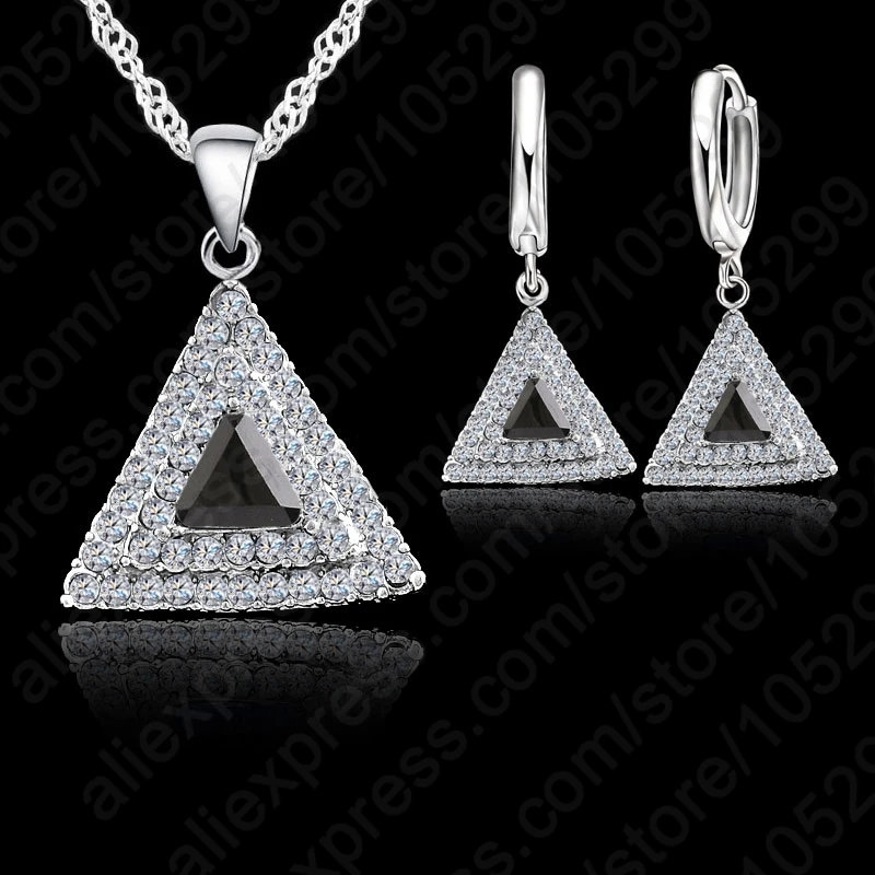 

Top Selling 925 Sterling Silver Jewelry Set 18 inches Chain Pendant Necklace / Earring CZ Jewelry Set For Women Wedding Gift