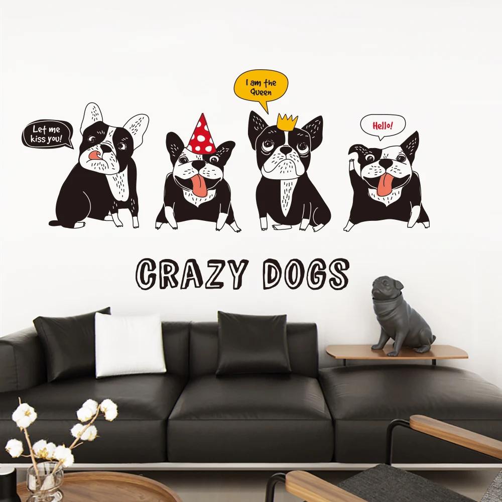 

DIY Playful Bulldog Living Room Kitchen Birthday Party Decoration Wall Sticker Boy Children Room Adesivo de parede Free Shipping