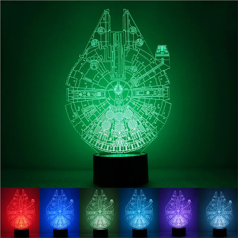 

7 Color Acrylic Table Light Star Wars Millennium Falcon 3D LED Night Light 7Colorful Atmosphere Lamp Novelty Lighting