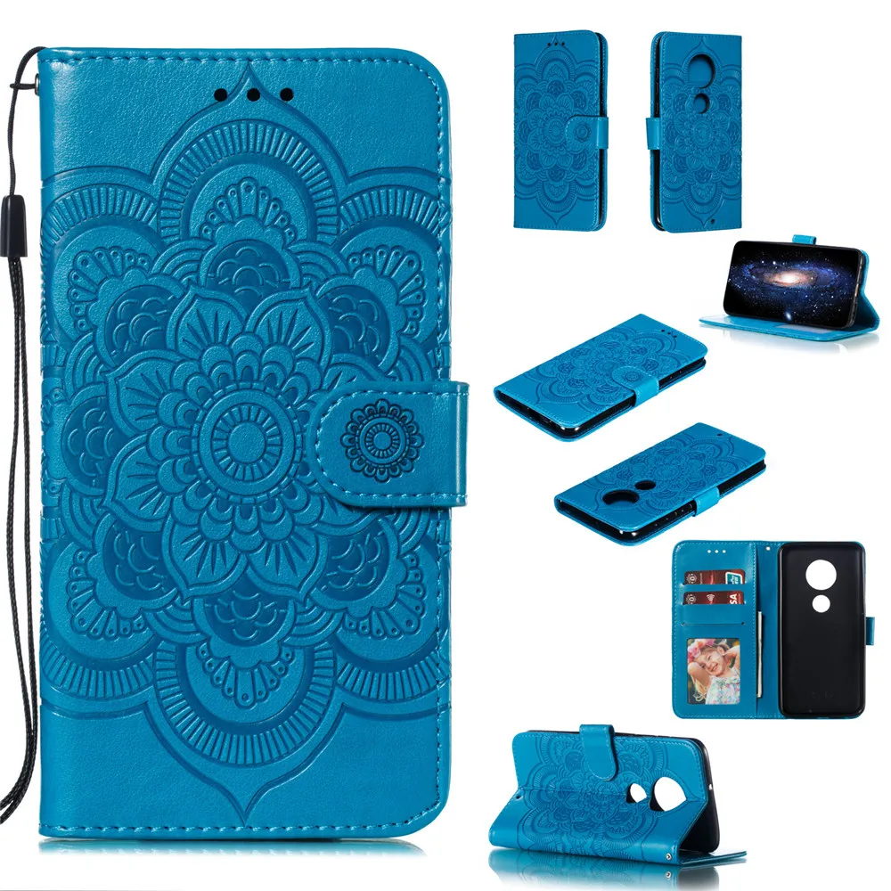 

Vintage Exotic Leather Case For Motorola Moto G7 /G7 Plus Wallet Cover Kickstand With Card Slot Pockets Floral Mandala