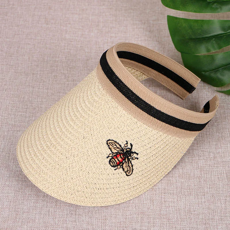 Летние солнцезащитные шляпы с вышивкой пчелы, козырьки, Соломенная пляжная шляпа для женщин, женские солнцезащитные козырьки