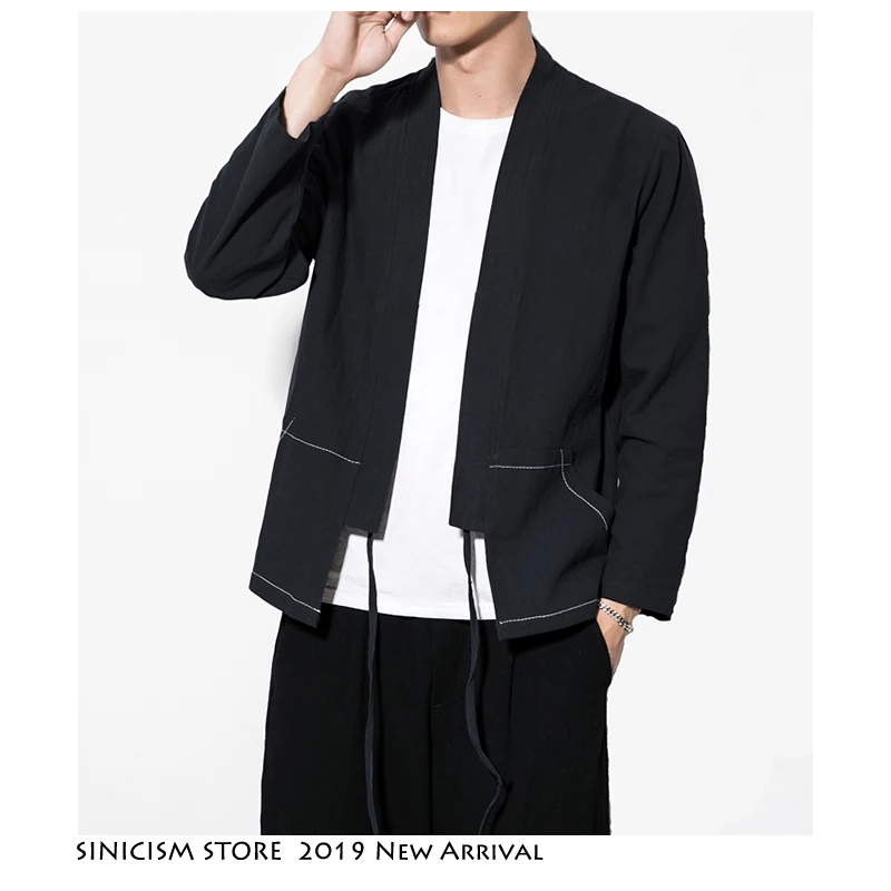 Sinicism Store patchwork vintage kimono Men 2019 Mens Streetwear Vintage Jackets Coats Male belt Windbreaker jackets Plus Size