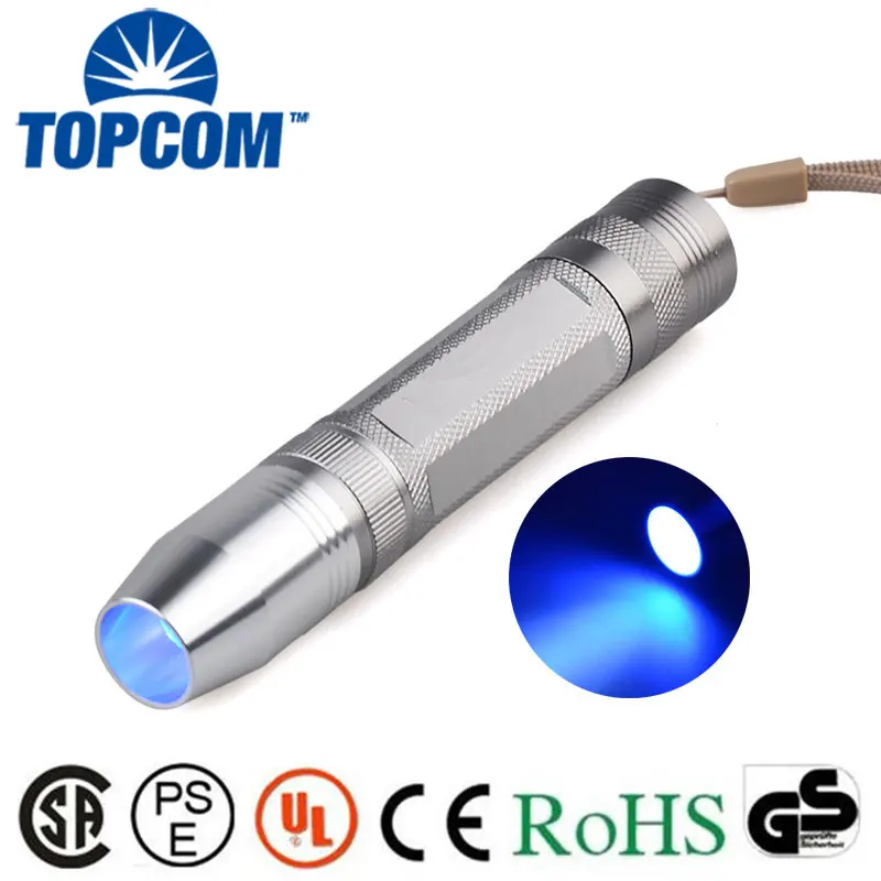 

Topcom Rechargeable 2-Mode High Power 3W 365NM UV Aluminum Alloy Flashlight 18650 Battery