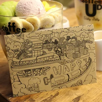 

6pcs Delicate retro woody envelope Chinese ancient rhyme kraft envelope postcards storage can not be post