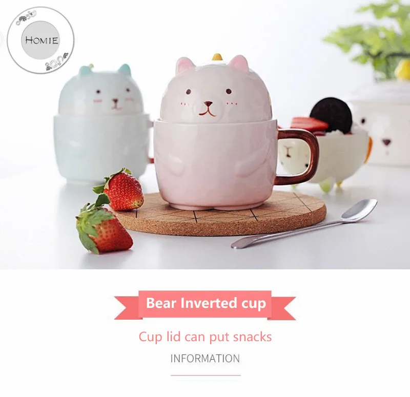 HOMIE lovely Cartoon bear Cup Coffee Mug Large  With lid Mugs creative Drinkware Tea milk Cup Afternoon ceramics Office home08