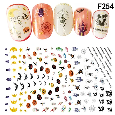 1 лист Хэллоуин Тыква наклейки для ногтей красный поцелуй желтая улыбка наклейки для ногтей s Рождественская серия стикер снежинки для дизайна ногтей - Цвет: F254