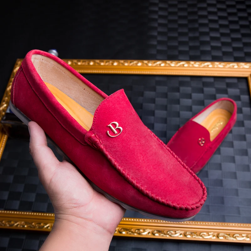 

Mens Loafers Casual Shoes Men Suede Leather Loafer Men's Flats Fashion Man Gommnio Driving Shoes Solid Slip On Moccasins Red