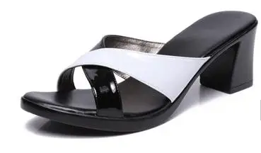 GKTINOO/ г., летние шлепанцы женские кожаные туфли без задника на среднем каблуке женские шлепанцы, однотонная женская обувь в сдержанном стиле - Цвет: mixed color