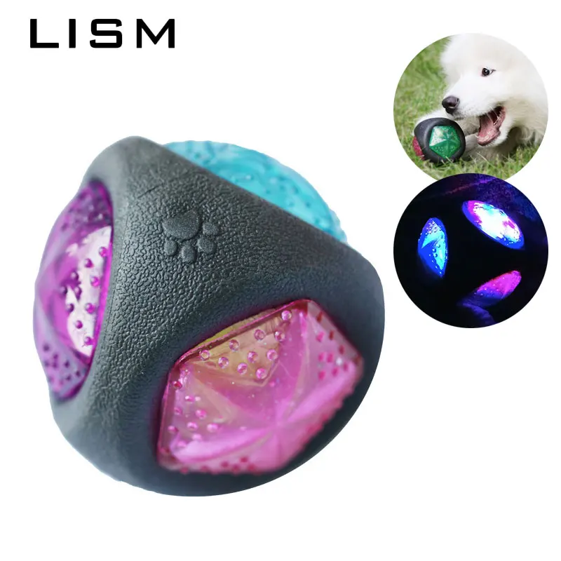 

Pet Dog Toy Ball LED Luminous Squeak Ball Rubber Bouncy Bite- resistant Dog Chewing Ball Dog Training For Dogs Toy Non-toxic Toy