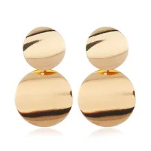L&H Hot Sale Female Simple Drop Earrings New Classic Punk Double Gold Silver Round Dangle Earrings For Women Fashion Ear Jewelry double r brand new jewelry earrings for women hot sale yellow gold plated 925 sterling silver drop earrings case04266sc 2