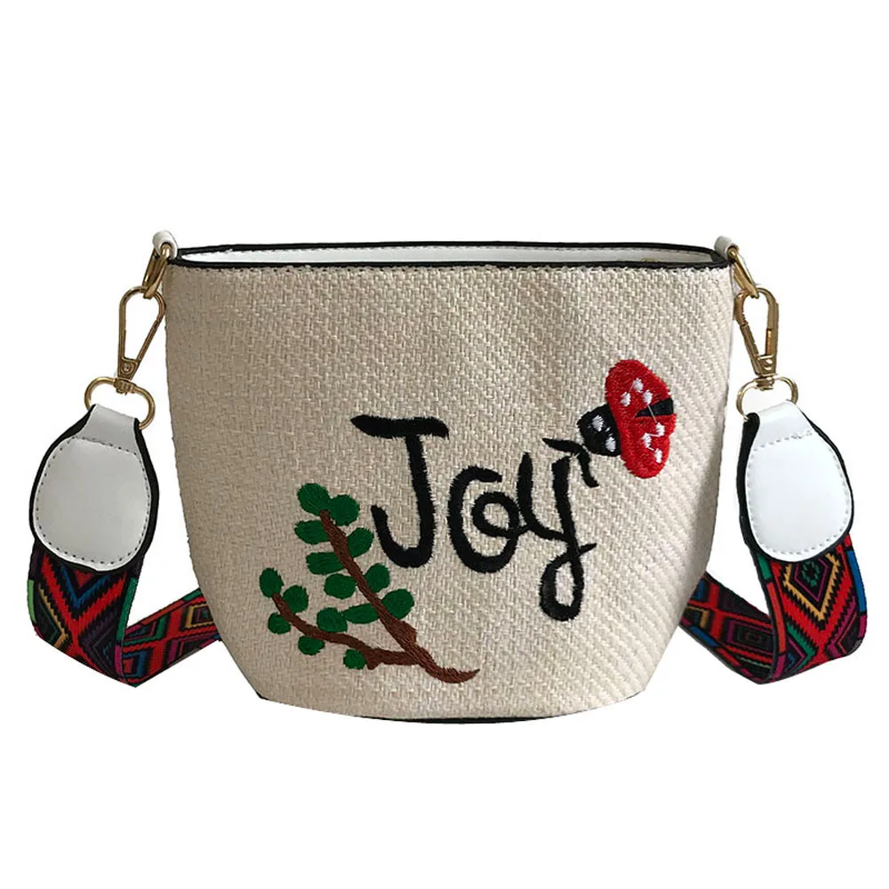 

Women Messenger Bags Linen Embroidery Shoulder Bag Lnclined Cartoon Plant Pactus Alphabet Handbag drop ship