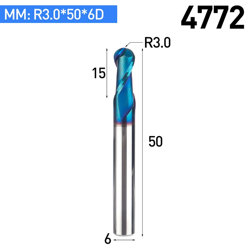 HUHAO 1 шт. HRC63 ультратонкая Вольфрамовая карбидная фреза с ЧПУ инструмент сплав покрытие торцевая фреза 2 флейты шаровой фреза для стали меди - Длина режущей кромки: 4772