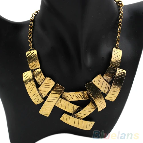 

Women Metal Geometrical Irregular Squares Pendant Chain Bid Choker Necklace 1OUU