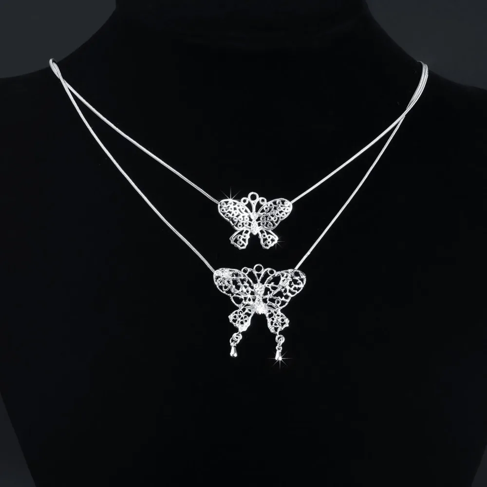 Download New Fashion Double Layer Hollow Gloss Butterfly Pendant ...