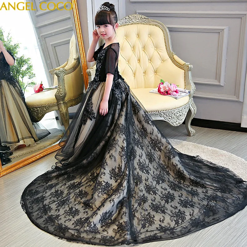 

2018 New Kids Girls Wedding Flower Girl Dress Princess Party Pageant Formal Dress Backless Dress 3-14 Year Performing Clothes