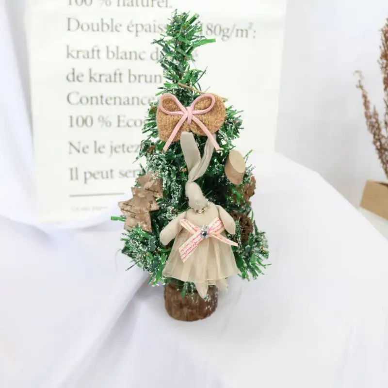 

10-Inch Artificial Christmas Tree Mini Wood Decorations Round Base Display Ornaments Desk Table Christmas Tree