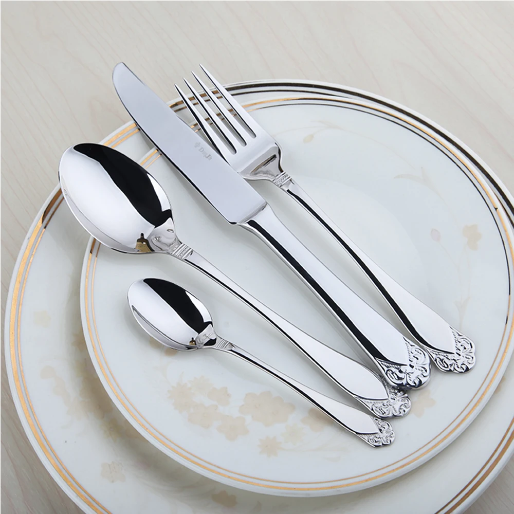 24 Pieces 18 10 Stainless Steel Cutlery Set Rose Handle Knives Forks 24 Pieces 18 10 Stainless Steel Cutlery Set Rose Handle Knives Forks Spoons Flatware Wedding Kitchen In Dinnerware Sets From Home