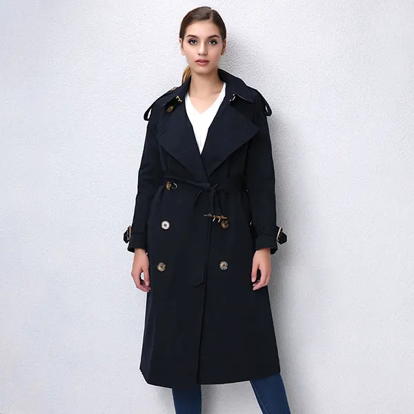 AORRYVLA новое осеннее пальто для женщин, классическое двубортное пальто с отложным воротником и карманами, длинное пальто, Новые поступления AO3706 - Цвет: Navy Blue