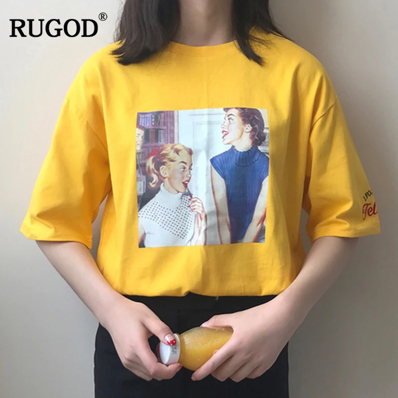 RUGOD/новый смешной мультяшный принт хлопковая Футболка для женщин 2018 летняя