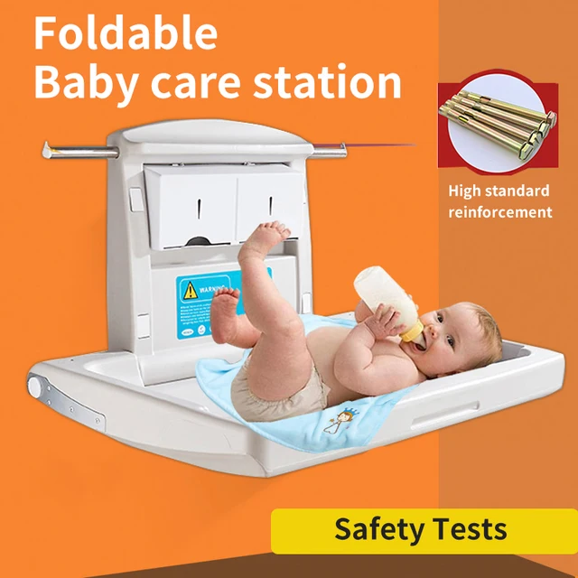 Baby care station third bathroom wall mounted diaper bed public safety