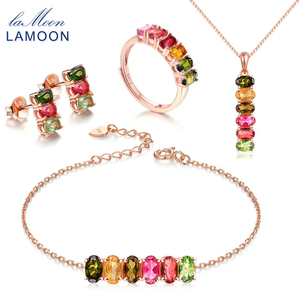 Lamoon Jewelry Sets For Women 100 S925 Sterling Silver Tourmaline Fine