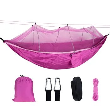 

Hot Sell Parachute Nylon Outdoor lightweight Portable pink Mosquito Net Hammock with Backpacking