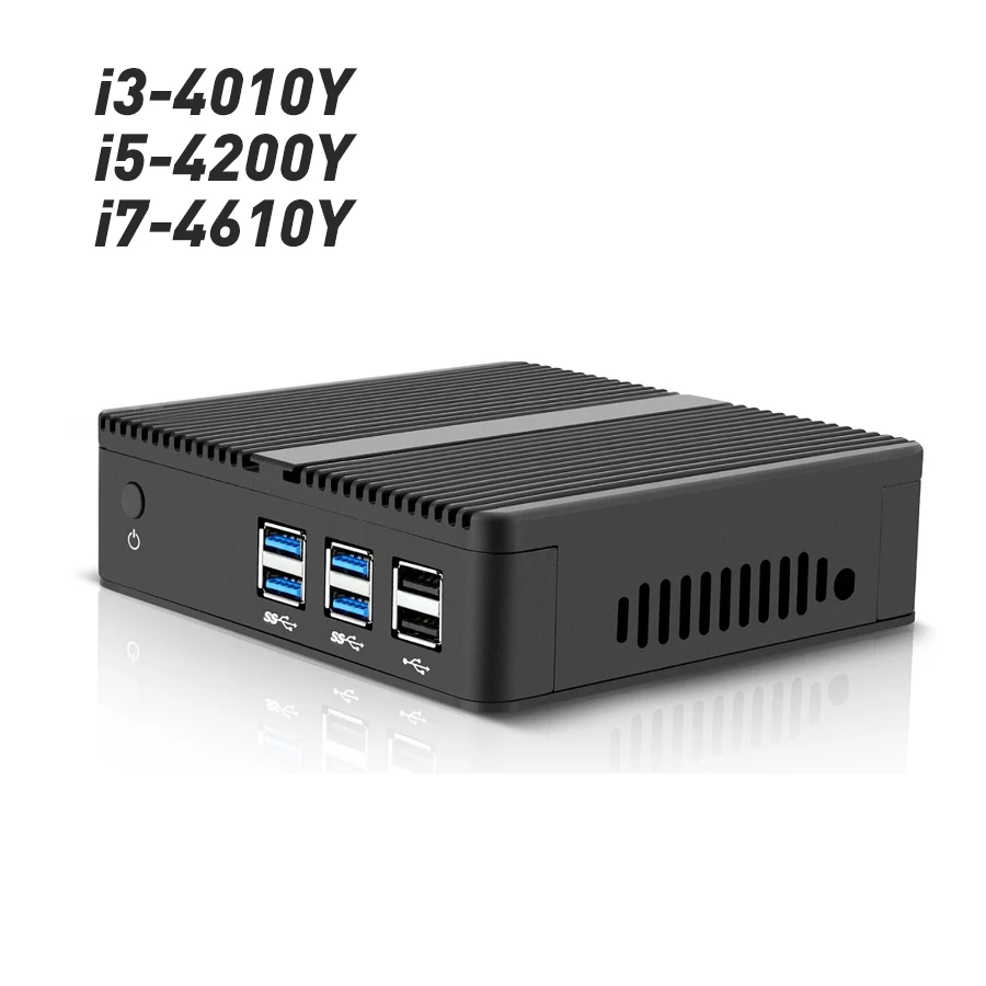 Дешево Безвентиляторный мини ПК Windows 10 Core i5 i7 4010Y 4210Y 4610Y двухъядерный wifi HDMI VGA HTPC ноутбуки микро настольные компьютеры неттоп NUC USB3.0