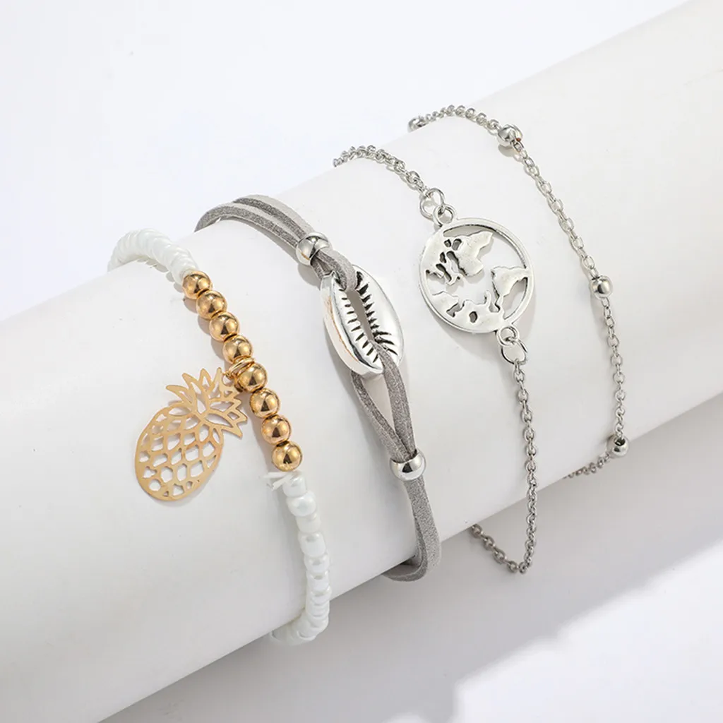 

4PCS Women Bracelet Men Boho Bracelet Jewelry Couple Bracelets GD Shell Chains High Quality Pulseras Mujer Moda 2019 Gifts L0623