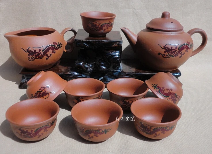 10pcs/set Purple Clay Tea Set Yixing Ceramic Tea Pot Cups Colorful