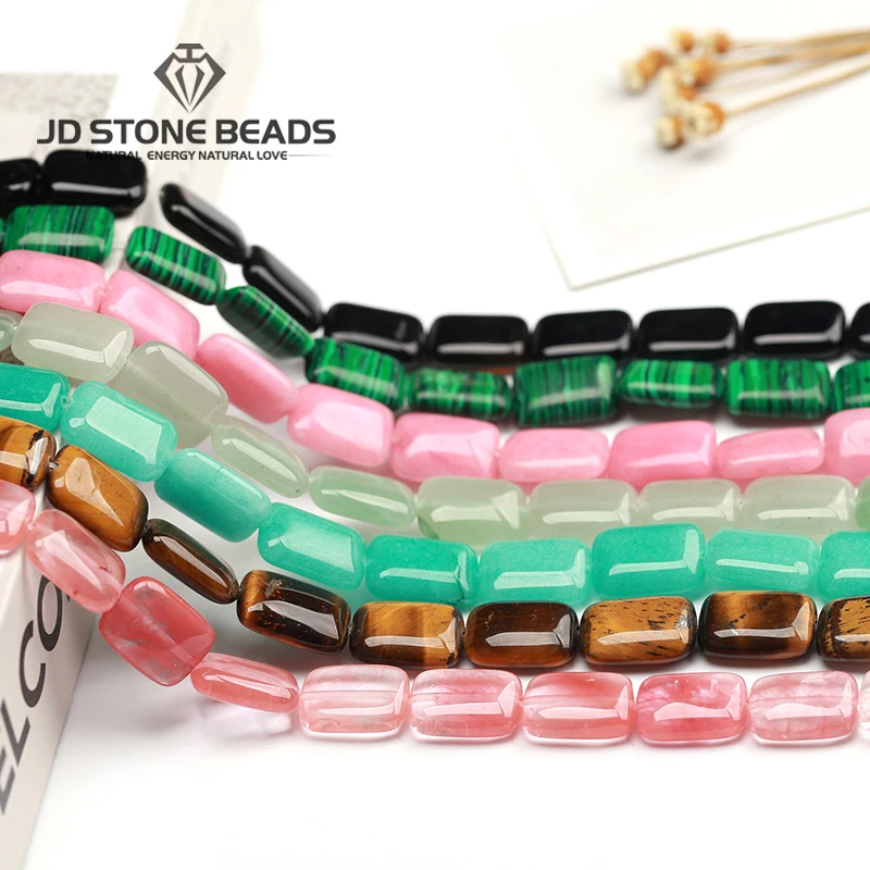 

Natural Rectangle Shape Gemstone Round Smooth Malachite Stone Amethyst Beads For DIY Jewelry Making Good Quality Loose Beads