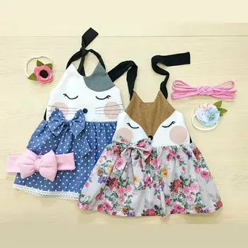 

Toddler Baby Girls Dress Flower Little Ainmal Halter Tutu Dress Cute Sleeveless Bowknot Sundress Clothes Outfit 1-5Years