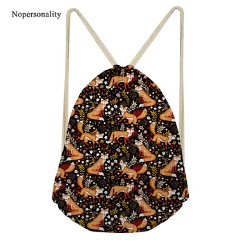 

Nopersonality Casual Drawstring Bag Floral Fox Printing Kids Drawstring Backpack Travel Beach Rucksack Girls Cute Bagpacks