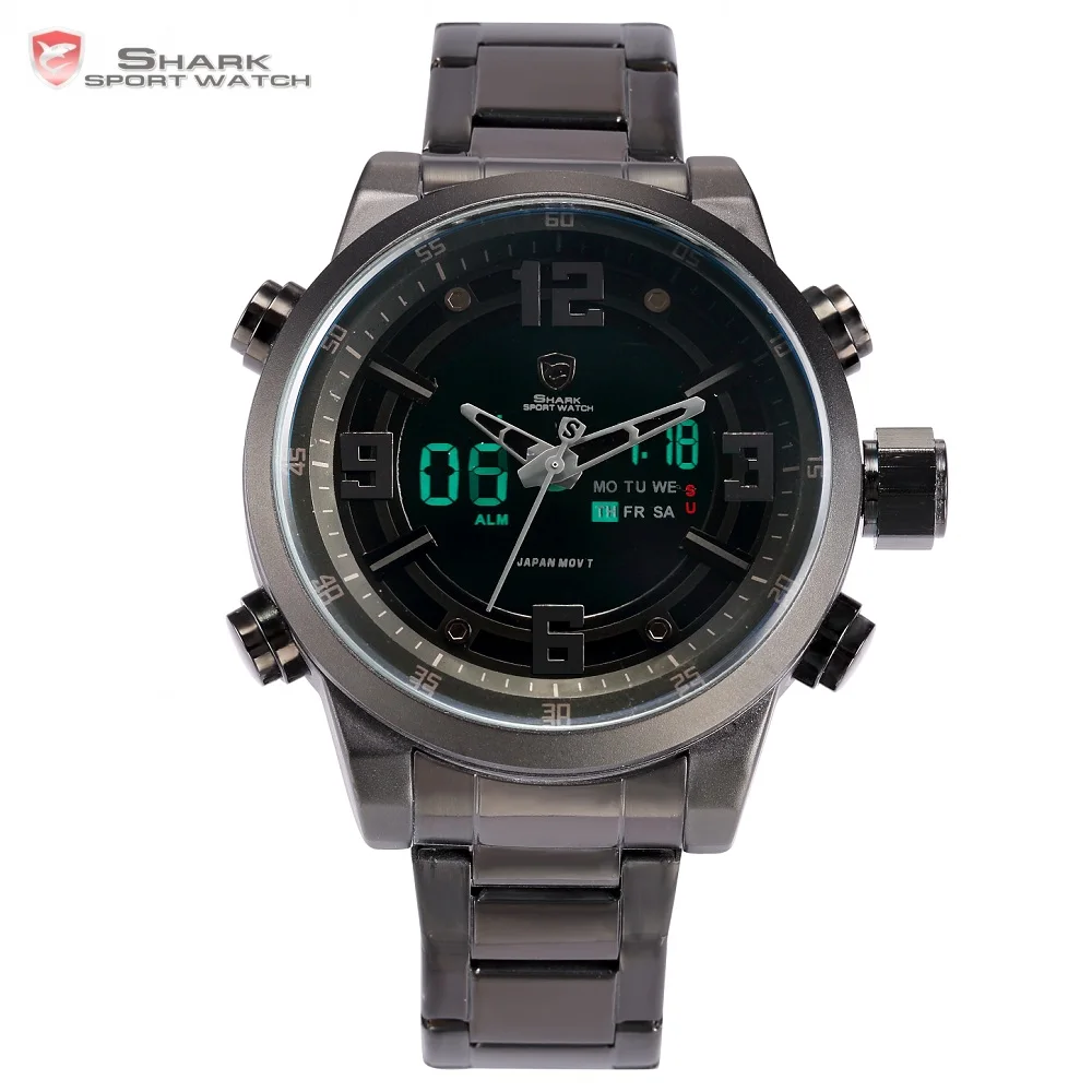 Acheter Requin pèlerin Sport Montre Marque De Mode Chrono Hommes Étanche Numérique Militaire Steel Band Montres Horloge Relogio Masculino SH343