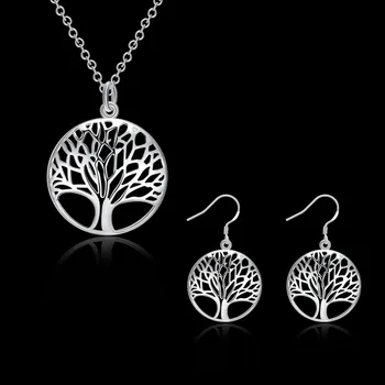 

Hollow Tree Of Life Necklace Earrings Jewelry Sets For Women Hottest 925 Sterling Silver Fashion Women Daily Accessory