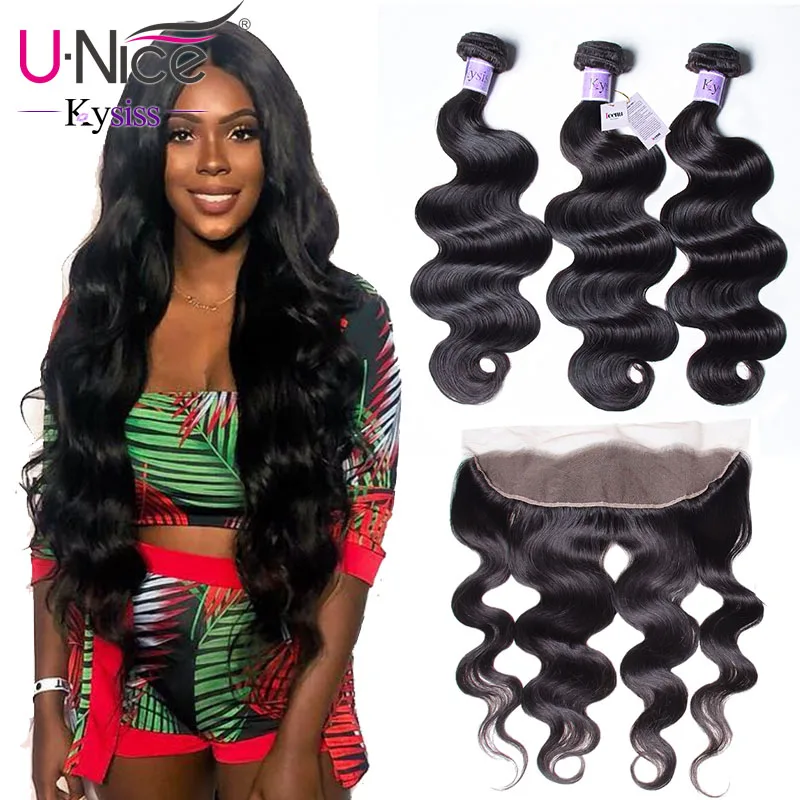 

UNice Hair 8A Kysiss Series Brazilian Body Wave Lace Frontal Closure With Bundles 13x4 Human Virgin Hair Bundle Lace Closure 4PC