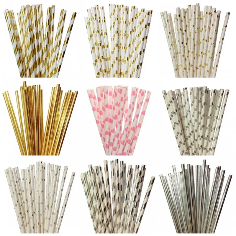 

25pcs/lot Foil Gold/Silver Pink Paper Straws Mickey Mouse Cake Flags For Kids Birthday Wedding Decorative Party Event Supplies