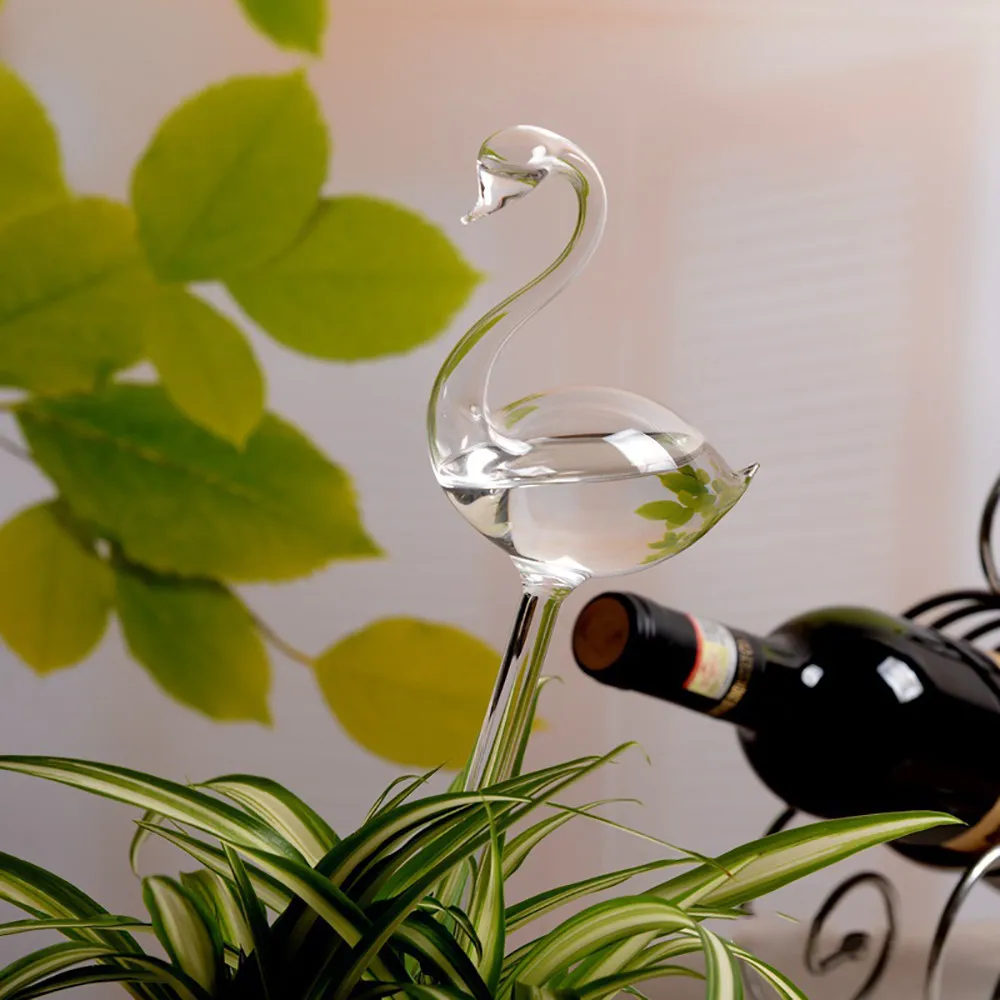 Automatic Self Watering Devices Clear Glass Water Feeder Bird Swan Shape Watering Devices Automatic Cute Swan Snail Swan Glass