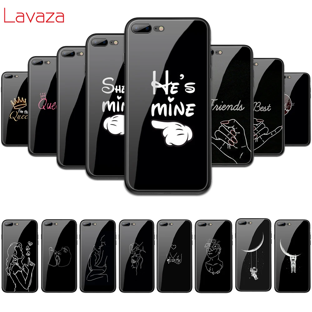 Lavaza пара влюбленных Король Королева закаленное стекло ТПУ чехол для iPhone 6 6S 7 8 Plus 5