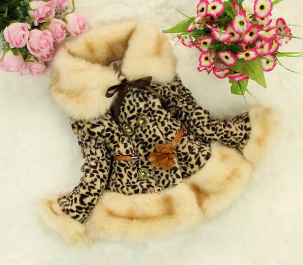 

2-5Y Leather grass leopard fur coat sweater children Baby Kids Girls Thicken Faux Fur Fleece Coat With Belt Winter Warm Jacket