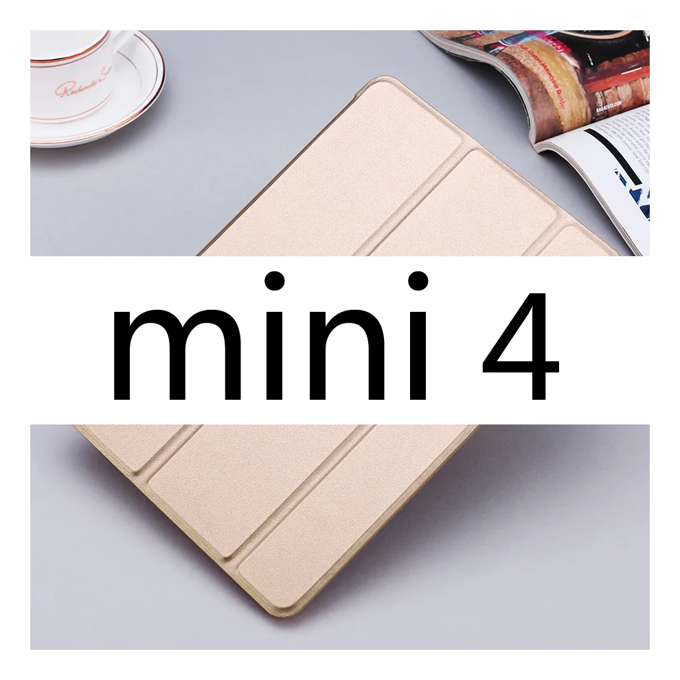 Чехол для iPad Mini 5 4 3 2 1 тонкий из искусственной кожи трехслойный стенд Авто Режим сна/Пробуждение Смарт-Чехол для mini1 mini2 mini3 mini4 mini5 - Цвет: Gold For mini 4