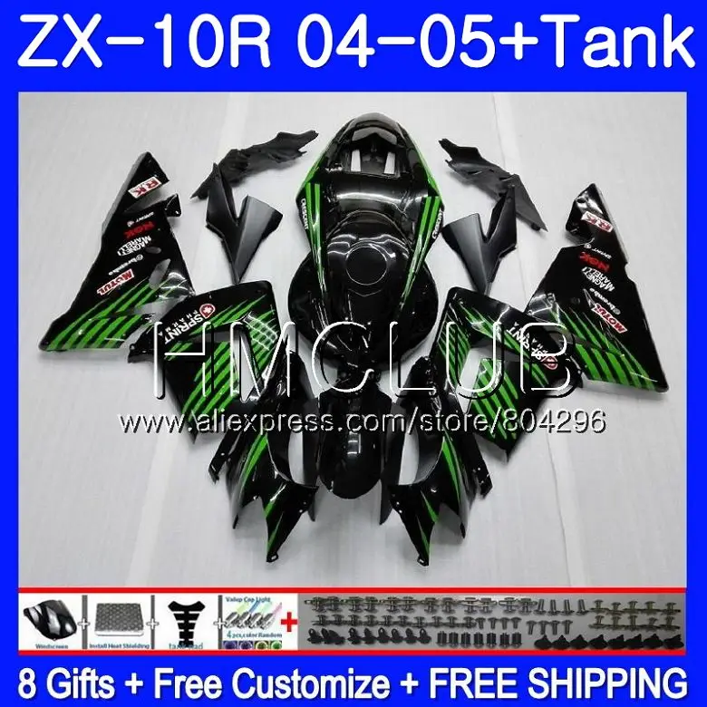 

Bodywork+Tank New Green blk For KAWASAKI NINJA ZX1000 C ZX 10 R ZX-10R 04 05 22TK.3 ZX10R 04 05 ZX1000C ZX 10R 2004 2005 Fairing