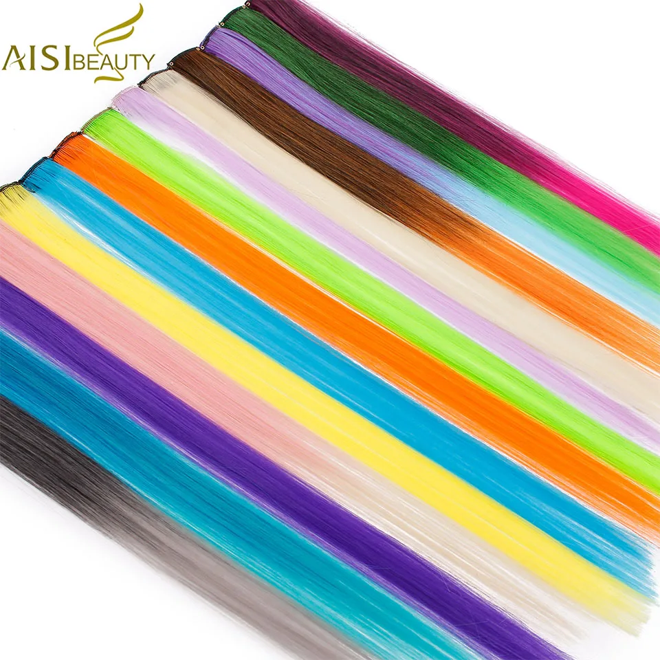 

Single Clip In One Piece Hair Extensions 50cm Rainbow Colors Synthetic Long Straight Ombre Grey Blonde Red Hairpieces for Women