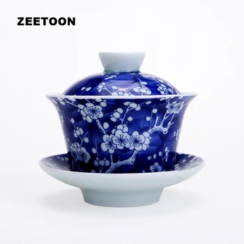 

160ml Chinese Blue and White Porcelain Gaiwan Vintage Hand-painted Plum Ceramics Kung Fu Tea Set Teacup Tea Bowl Tureen Tea Pot