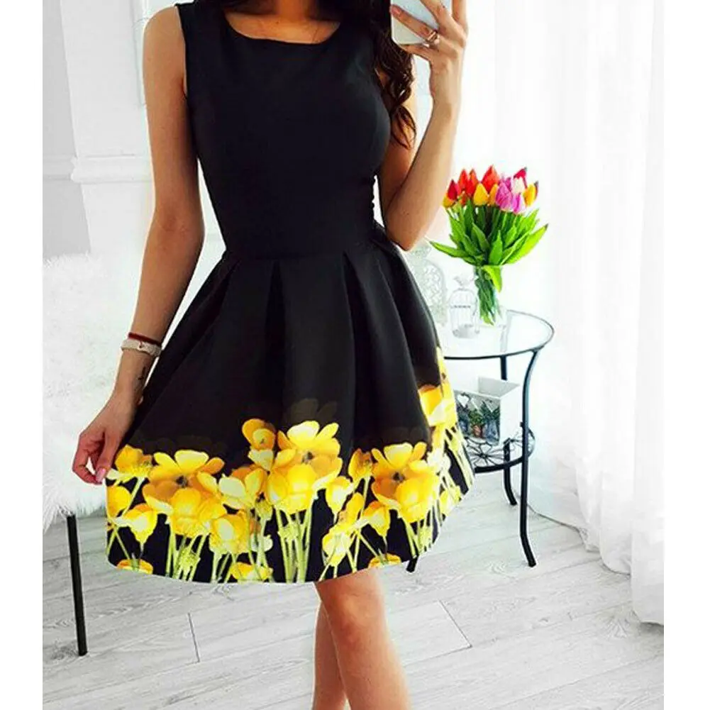 

Summer Women Casual Strappy Dress New Fashion Boho Floral Sundress Ladies High Waist Beach Holiday Sundress Lady Clothing