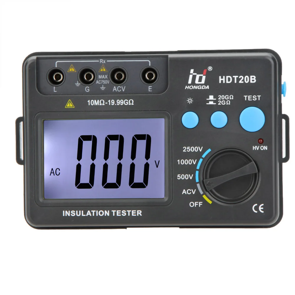

LCD Backlight Insulation Tester Professional HD HDT20B Insulation Resistance Tester Meter Megohmmeter Voltmeter 2500V